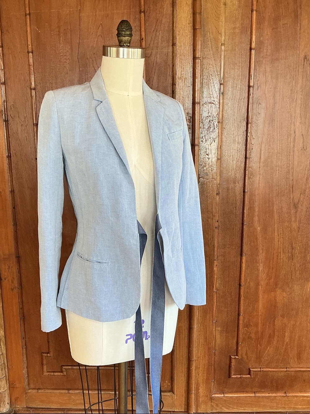 Light Blue Chambray Linen Blend Women's Linen Blazer